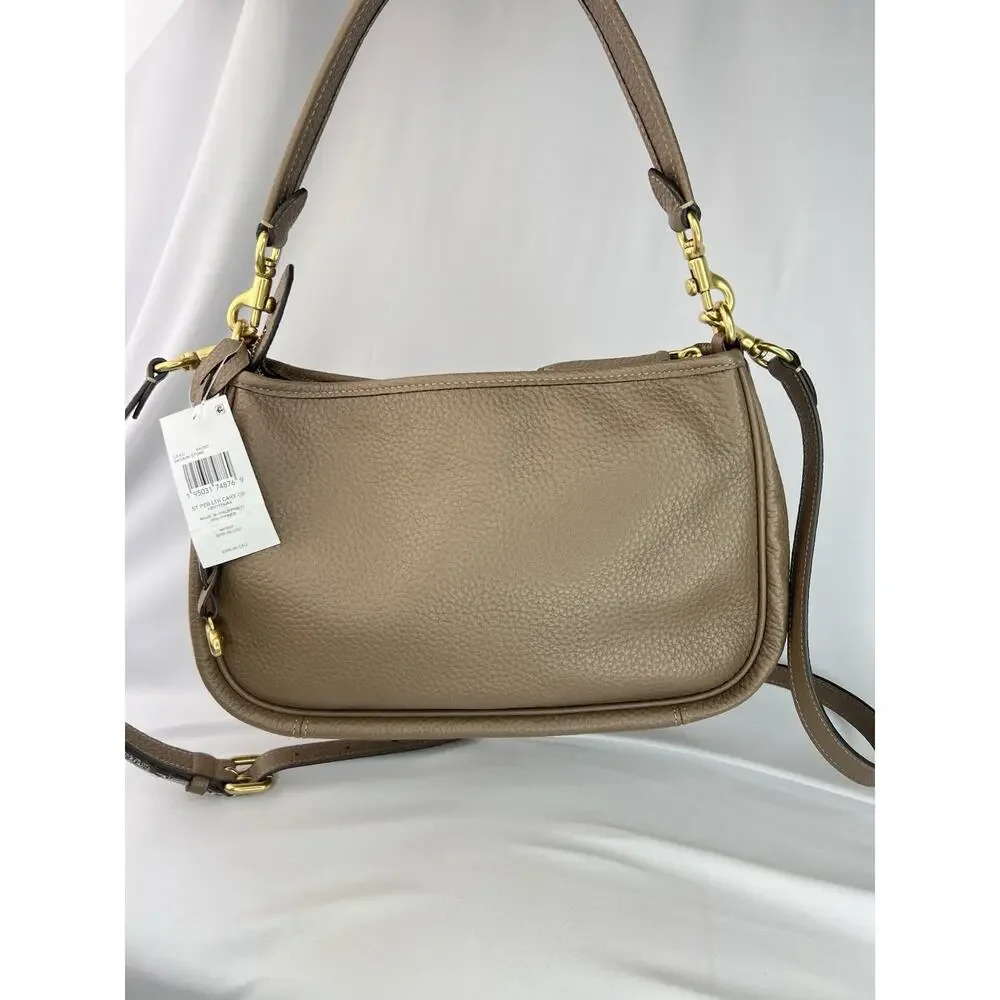 Coach Cary Crossbody Bag Pebbled Finish Dark Stone Gold Hardware Zip Strap CC437